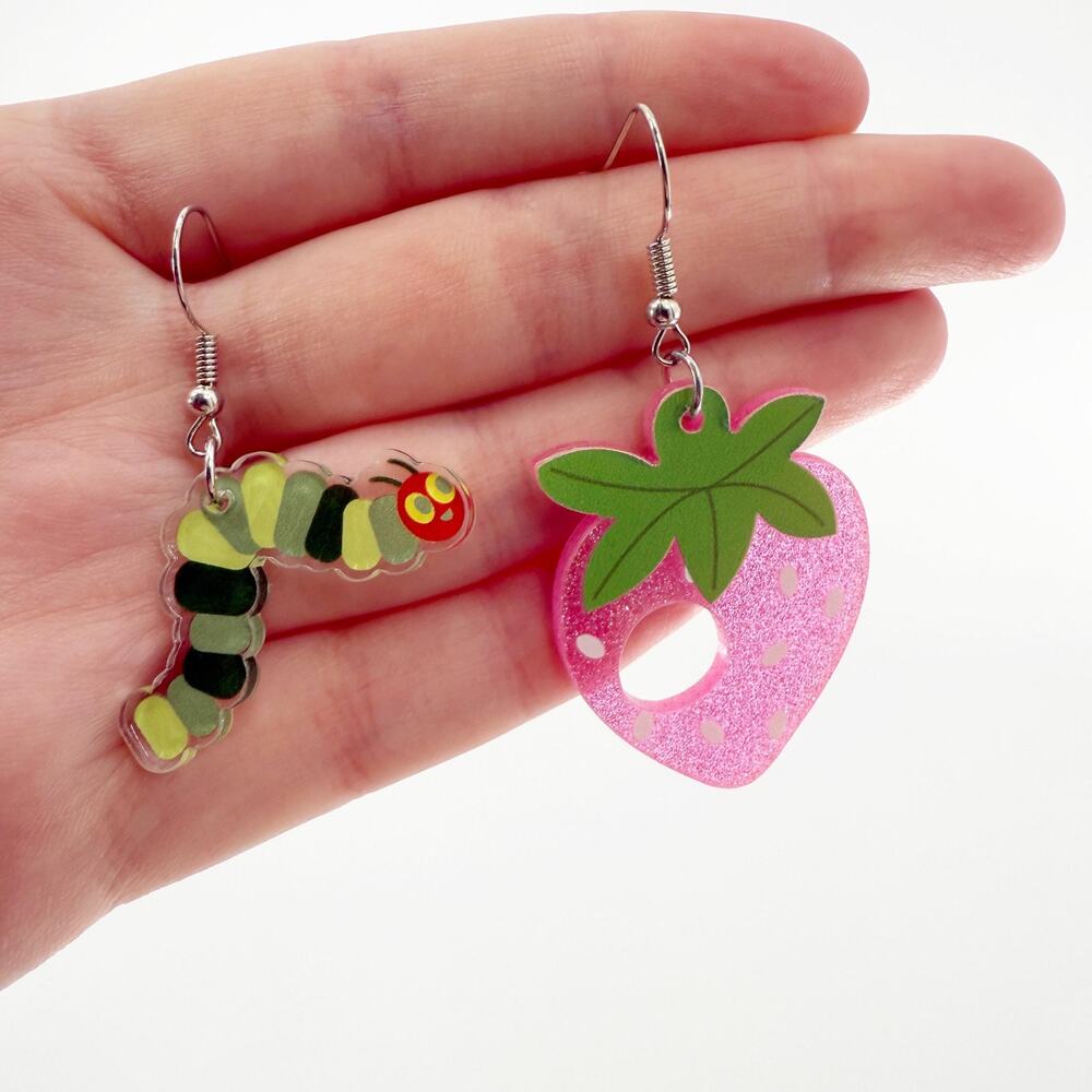 Hungry Caterpillar Earrings, Kawaii Earrings, Animal Earrings, Glittery Earrings